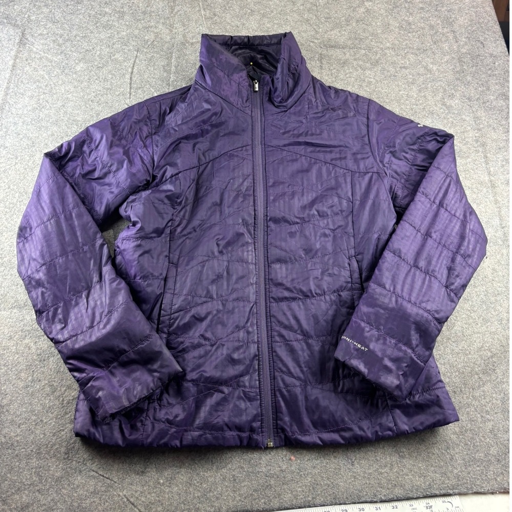 Columbia Omni-Heat Puffer Jacket Size XL Purple Omni-Shield Quilted Full Zip SEE